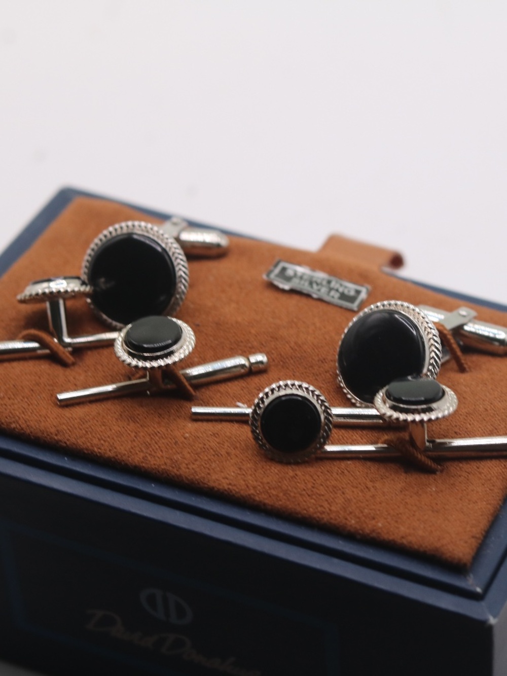 DAVID DONAHUE STERLING SILVER BLACK ONYX CUFFLINKS SHIRT STUD SET NWT